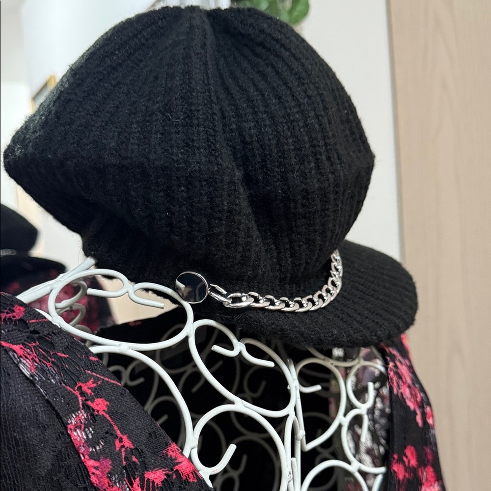 Nicole Millwr Black Knit Cap with Chain Detail